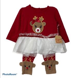 Baby Girl Holiday Reindeer Set Tutu Top Leggings